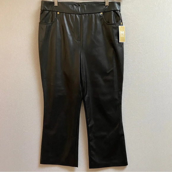 NWT Michael Kors straight leg high rise pull on vegan leather pants Sz L - Picture 1 of 12
